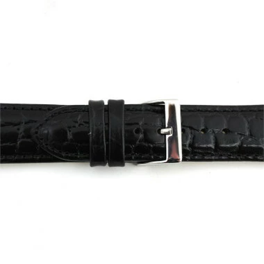 Black Leather Watch Strap 20mm Padded Stitched Croco Grain 7 7/16 Inch Length 2 Black Leather Watch Strap 20mm Padded Stitched Croco Grain 7 7/16 Inch Length - Image 2