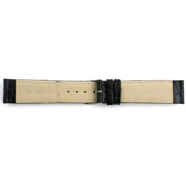 Black Leather Watch Strap 20mm Padded Stitched Croco Grain 7 7/16 Inch Length 3 Black Leather Watch Strap 20mm Padded Stitched Croco Grain 7 7/16 Inch Length - Image 3