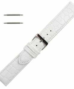 White Leather Watch Strap 18mm Padded Stitched Croco Grain 7 7/16 Inch Length