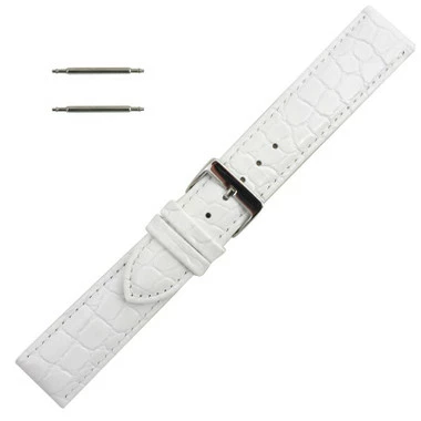 White Leather Watch Strap 18mm Padded Stitched Croco Grain 7 7/16 Inch Length 1 White Leather Watch Strap 18mm Padded Stitched Croco Grain 7 7/16 Inch Length