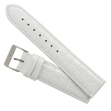 White Leather Watch Strap 18mm Padded Stitched Croco Grain 7 7/16 Inch Length 5 White Leather Watch Strap 18mm Padded Stitched Croco Grain 7 7/16 Inch Length - Image 5