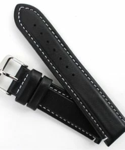 Waterproof Leather Watch Band 22mm Black With White Stitching 7 7/16 Inch Length -Cheap Watch Bands Store 105522photo5.1 75642.1659442684