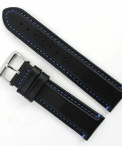 Waterproof Leather Watch Band 20mm Black With Blue Stitching 7 7/16 Inch Length -Cheap Watch Bands Store 105622photo4 60086.1659986006