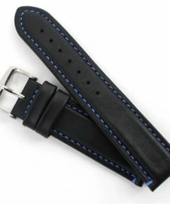 Waterproof Leather Watch Band 20mm Black With Blue Stitching 7 7/16 Inch Length -Cheap Watch Bands Store 105622photo5 91014.1659986006