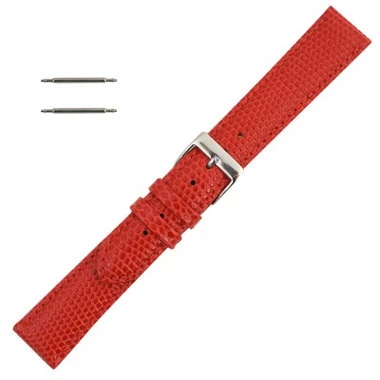 18mm Watch Band Red Lizard Grain Leather 7 1/2 Inch Length 1 18mm Watch Band Red Lizard Grain Leather 7 1/2 Inch Length