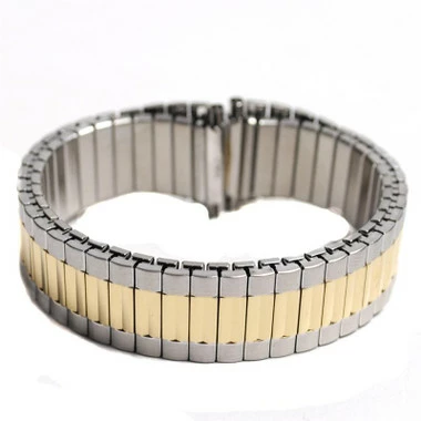 Oyster Style 6 3/4 To 12 Inch Length Expansion Tapered Metal Watch Band Two Tone 16 To 22mm Expandable Ends 2 Oyster Style 6 3/4 To 12 Inch Length Expansion Tapered Metal Watch Band Two Tone 16 To 22mm Expandable Ends - Image 2