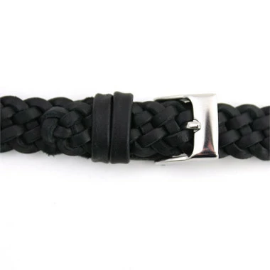 Braided Black 12mm Leather Watch Band 6 3/4 Inch Length 2 Braided Black 12mm Leather Watch Band 6 3/4 Inch Length - Image 2