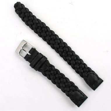 Braided Black 12mm Leather Watch Band 6 3/4 Inch Length 4 Braided Black 12mm Leather Watch Band 6 3/4 Inch Length - Image 4