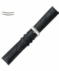 Curved Leather Watch Band 18mm Black Gator Grain 7 3/8 Inch Length