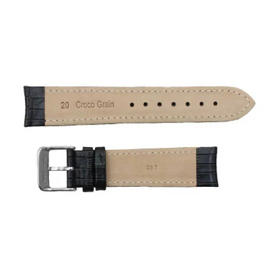Curved Leather Watch Band 18mm Black Gator Grain 7 3/8 Inch Length 3 Curved Leather Watch Band 18mm Black Gator Grain 7 3/8 Inch Length - Image 3