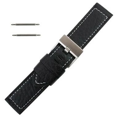 Black Leather Watch Band 22mm Thicker With White Stitching 7 3/4 Inch Length 1 Black Leather Watch Band 22mm Thicker With White Stitching 7 3/4 Inch Length