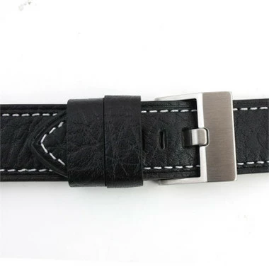 Black Leather Watch Band 22mm Thicker With White Stitching 7 3/4 Inch Length 2 Black Leather Watch Band 22mm Thicker With White Stitching 7 3/4 Inch Length - Image 2
