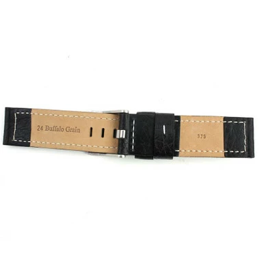 Black Leather Watch Band 22mm Thicker With White Stitching 7 3/4 Inch Length 3 Black Leather Watch Band 22mm Thicker With White Stitching 7 3/4 Inch Length - Image 3