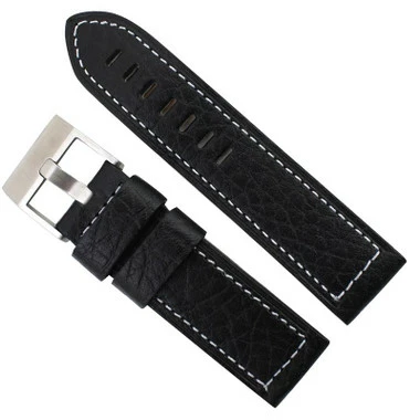 Black Leather Watch Band 22mm Thicker With White Stitching 7 3/4 Inch Length 4 Black Leather Watch Band 22mm Thicker With White Stitching 7 3/4 Inch Length - Image 4