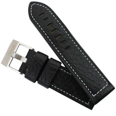 Black Leather Watch Band 22mm Thicker With White Stitching 7 3/4 Inch Length 5 Black Leather Watch Band 22mm Thicker With White Stitching 7 3/4 Inch Length - Image 5