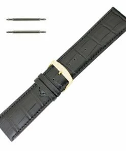 Leather Watch Band 24mm Black Leather Alligator Grain Extra Wide Band 7 5/8 Inch Length
