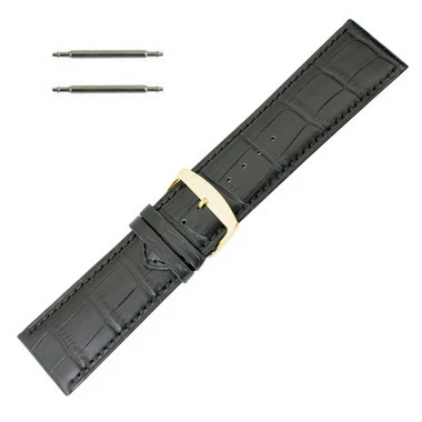 Leather Watch Band 24mm Black Leather Alligator Grain Extra Wide Band 7 5/8 Inch Length 1 Leather Watch Band 24mm Black Leather Alligator Grain Extra Wide Band 7 5/8 Inch Length