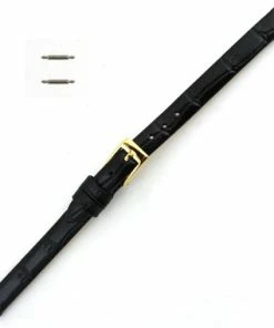 10mm Watch Band Black Leather Alligator Grain 6 15/16 Inch Length