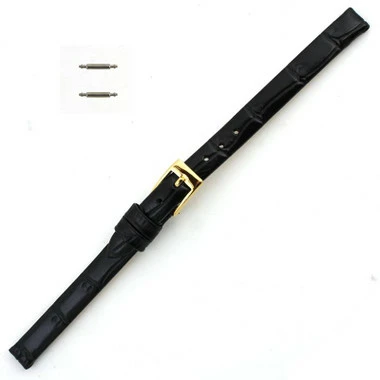 10mm Watch Band Black Leather Alligator Grain 6 15/16 Inch Length 1 10mm Watch Band Black Leather Alligator Grain 6 15/16 Inch Length