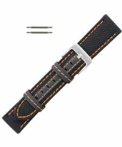 Hadley Roma Anti-Ballistic Material Watch Strap 24mm Black With Orange Stitching 7 3/4 Inch Length