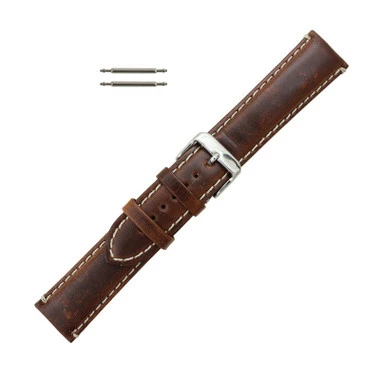 Hadley Roma Brown Leather With Contrast Stitching 22mm Watch Band 8 5/8 Inch Length 1 Hadley Roma Brown Leather With Contrast Stitching 22mm Watch Band 8 5/8 Inch Length