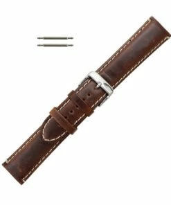 Hadley Roma Brown Leather With Contrast Stitching 20mm Watch Band 7 3/4 Inch Length