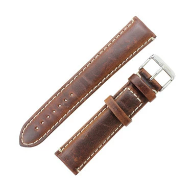 Hadley Roma Brown Leather With Contrast Stitching 22mm Watch Band 8 5/8 Inch Length 2 Hadley Roma Brown Leather With Contrast Stitching 22mm Watch Band 8 5/8 Inch Length - Image 2