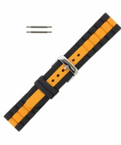 22mm Silicone Watch Band Diver Style Black With Orange 7 5/8 Inch Length