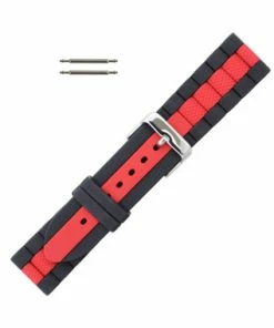 22mm Silicone Watch Band Diver Style Black With Red 7 5/8 Inch Length