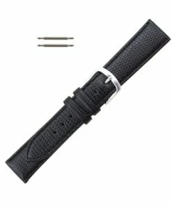 Hadley Roma 18mm Black Leather Watch Band Lizard Grain 7 3/8 Inch Length