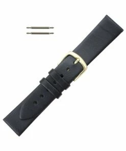 Hadley Roma 20mm Black Leather Watch Band 6 5/8 Inch Length