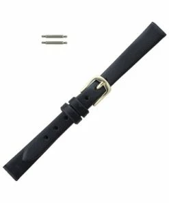 Hadley Roma Black 14mm Leather Watch Band 6 1/4 Inch Length