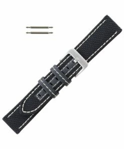 Hadley Roma Anti-Ballistic Material Watch Strap 22mm Black With White Stitching 7 3/4 Inch Length