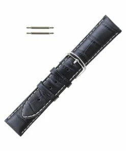 Hadley Roma Alligator Grain 19mm Black Italian Leather Watch Band 7 1/2 Inch Length