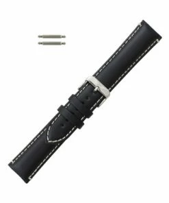 Hadley Roma Black Leather With Contrast Stitching 24mm Watch Band 8 5/8 Inch Length