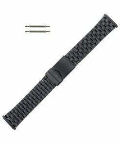 Hadley Roma Watch Band Black Metal 6 13/16 Inch Length Expandable Ends 18 To 22mm
