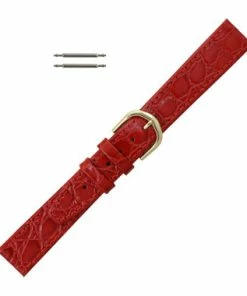 Red Leather Watch Strap 14mm Stitched Flat Croco Grain 6 13/16 Inch Length