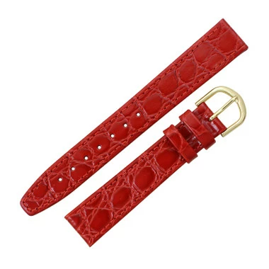 Red Leather Watch Strap 14mm Stitched Flat Croco Grain 6 13/16 Inch Length 2 Red Leather Watch Strap 14mm Stitched Flat Croco Grain 6 13/16 Inch Length - Image 2