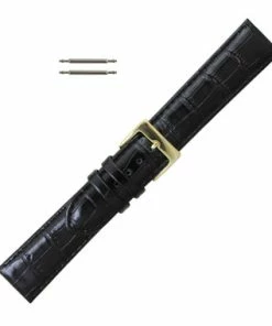 Black Leather Watch Band 18mm Alligator Grain 7 1/2 Inch Length