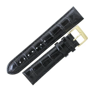 Black Leather Watch Band 18mm Alligator Grain 7 1/2 Inch Length 2 Black Leather Watch Band 18mm Alligator Grain 7 1/2 Inch Length - Image 2