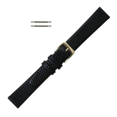14mm Watch Band Black Leather Lizard Grain 6 3/4 Inch Length 1 14mm Watch Band Black Leather Lizard Grain 6 3/4 Inch Length