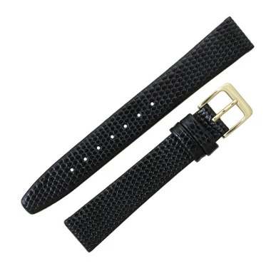 Black Leather Watch Band 18mm Lizard Grain 7 3/8 Inch Length 2 Black Leather Watch Band 18mm Lizard Grain 7 3/8 Inch Length - Image 2
