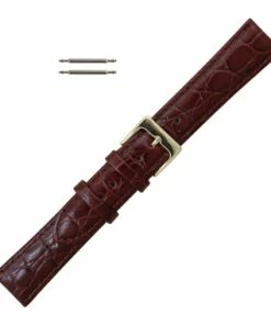 Hadley Roma Leather Watch Band 19mm Brown Crocodile Grain 7 1/2 Inch Length