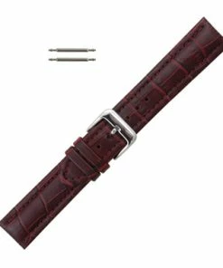 Burgundy Leather Watch Band 22mm Padded Alligator Grain Stitched 7 7/16 Inch Length