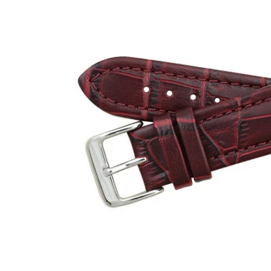 Burgundy Leather Watch Band 22mm Padded Alligator Grain Stitched 7 7/16 Inch Length 4 Burgundy Leather Watch Band 22mm Padded Alligator Grain Stitched 7 7/16 Inch Length - Image 4