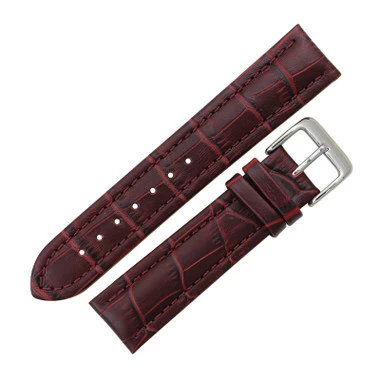 Burgundy Leather Watch Band 22mm Padded Alligator Grain Stitched 7 7/16 Inch Length 2 Burgundy Leather Watch Band 22mm Padded Alligator Grain Stitched 7 7/16 Inch Length - Image 2