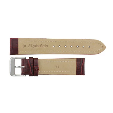 Burgundy Leather Watch Band 22mm Padded Alligator Grain Stitched 7 7/16 Inch Length 3 Burgundy Leather Watch Band 22mm Padded Alligator Grain Stitched 7 7/16 Inch Length - Image 3