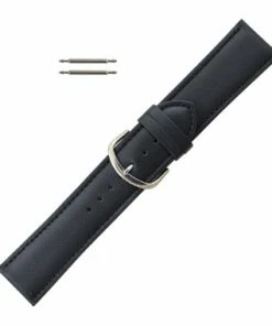 Leather Watch Band 24mm Black Leather Classic Grain Extra Wide Band 7 1/2 Inch Length