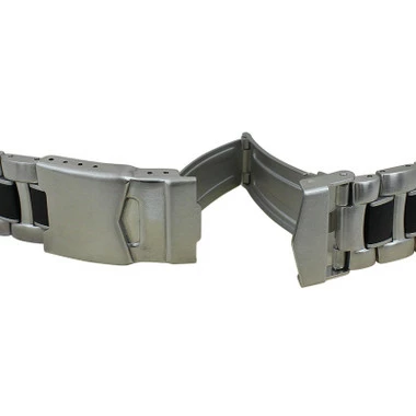 Silver Tone Stainless Steel 6 11/16 Inch Length Metal Watch Band With Black Accents 20mm 3 Silver Tone Stainless Steel 6 11/16 Inch Length Metal Watch Band With Black Accents 20mm - Image 3