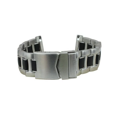 Silver Tone Stainless Steel 6 11/16 Inch Length Metal Watch Band With Black Accents 24mm 4 Silver Tone Stainless Steel 6 11/16 Inch Length Metal Watch Band With Black Accents 24mm - Image 4